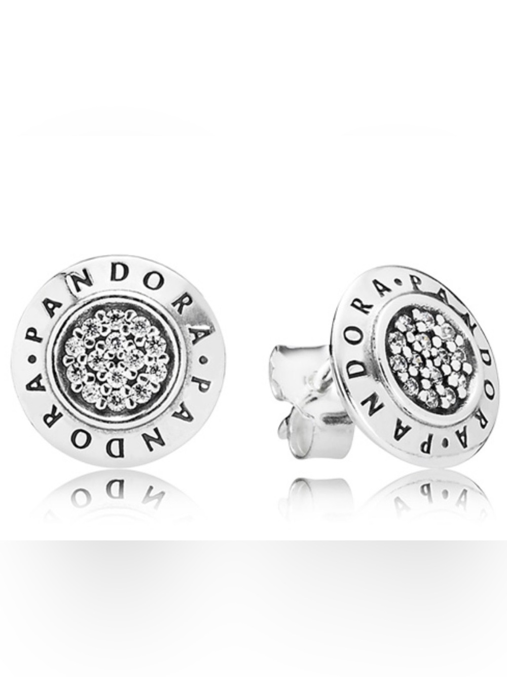 Pandora Crystal Pave Round Silver-Tone Stud Earrings
